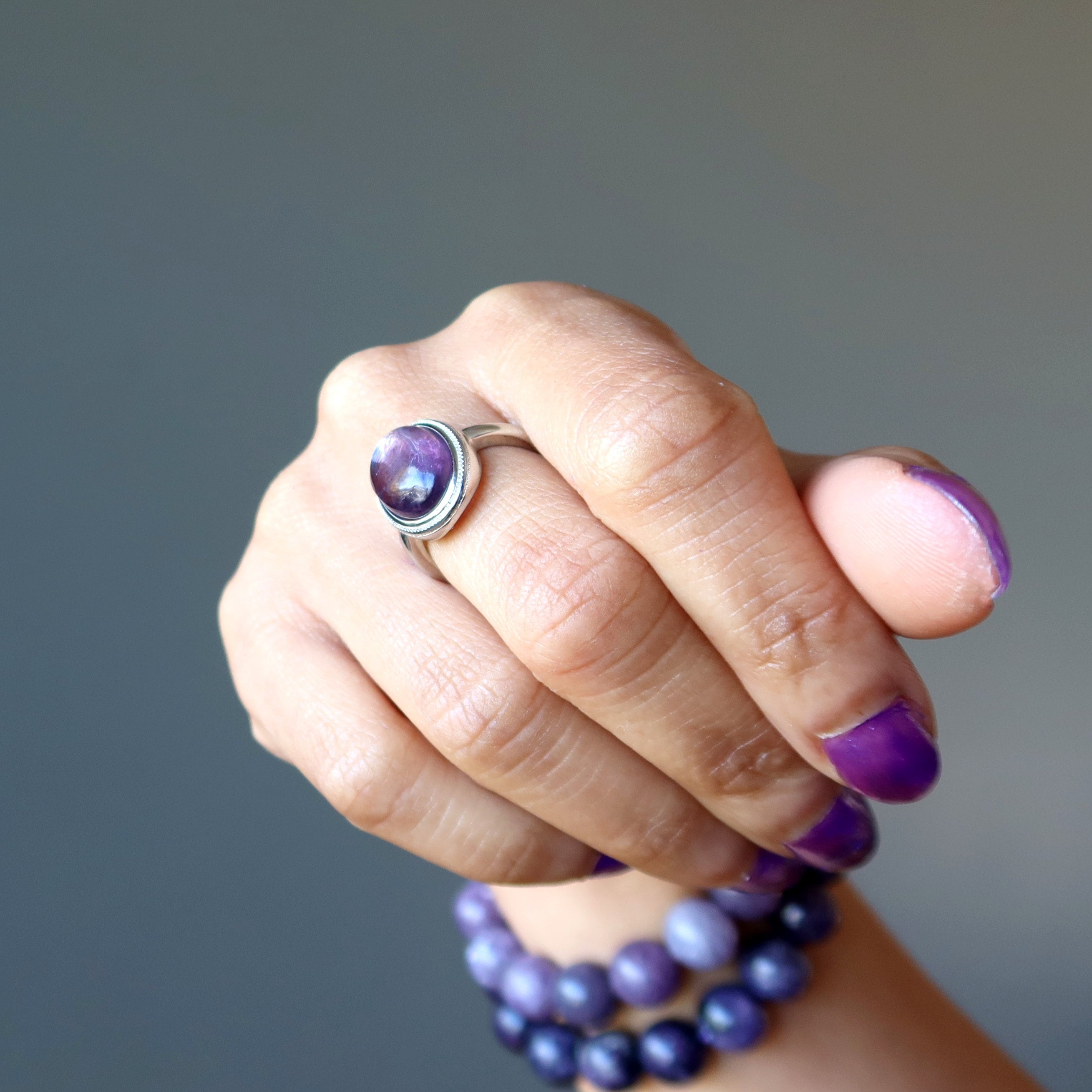 Lepidolite Ring Spiritual Zing Shiny Purple Gem White Bronze - Etsy