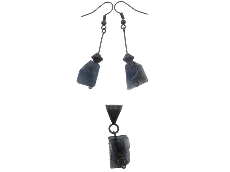 Moonstone Black Jewelry Set Specialty One-of-Kind Earrings /& Pendant Unique Gemstone Antiqued Brass S01
