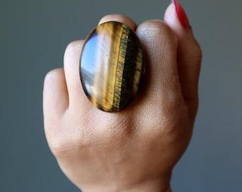 Tigers Eye Ring Big Business Golden Brown Success Stone