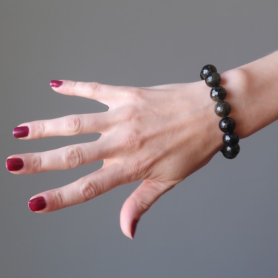 Gold Sheen Obsidian Bracelet Midnight Twinkle Faceted Protection Stone Etsy Canada