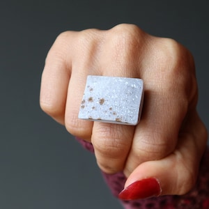 Druzy Quartz Ring Sparkling Purple White Chunky Agate