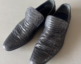 Vintage Gucci Black Genuine Python Leather Loafers Size 39E Made In Italy Shoes