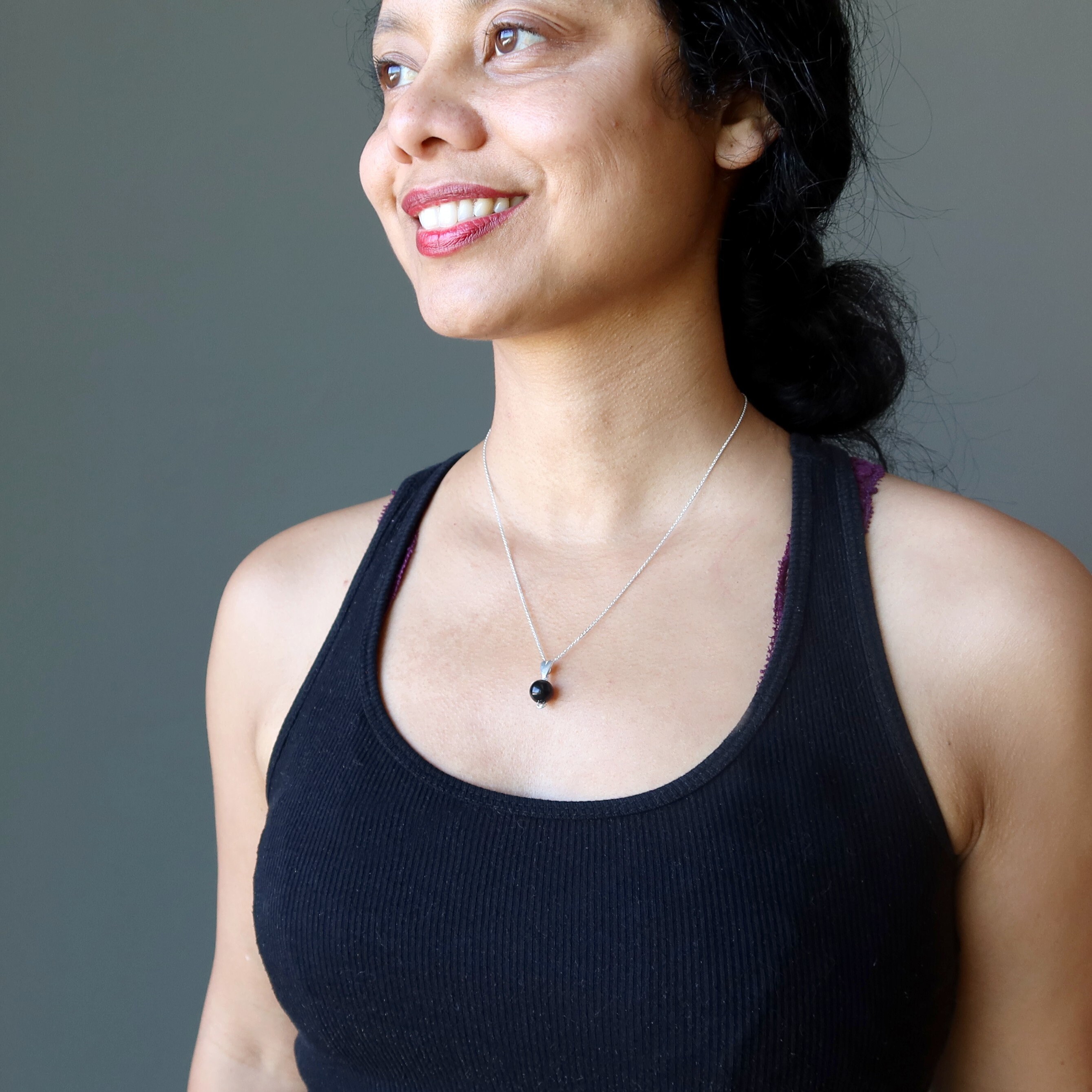 Jet Sweetheart Necklace Round Black Gemstone Sterling Silver