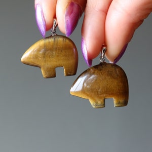 Tigers Eye Pendant Set Brown Bear Pair Animal Spirit Crystals