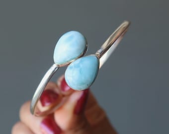 Larimar Bracelet Sea Blue Beauty Sterling Silver Bangle Gemstone