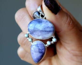 Fluorite Pendant Spiritual Purple Gemstone Rainbow Opal