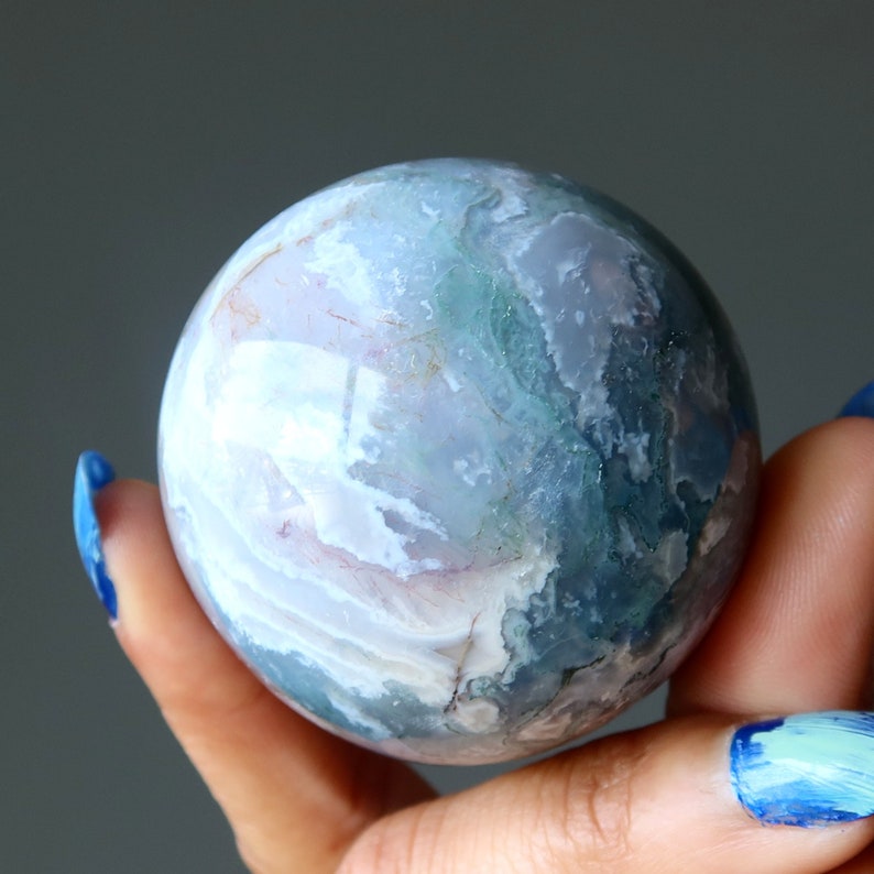 Moss Agate Sphere Orb Inspiration Light Green Crystal Ball image 3