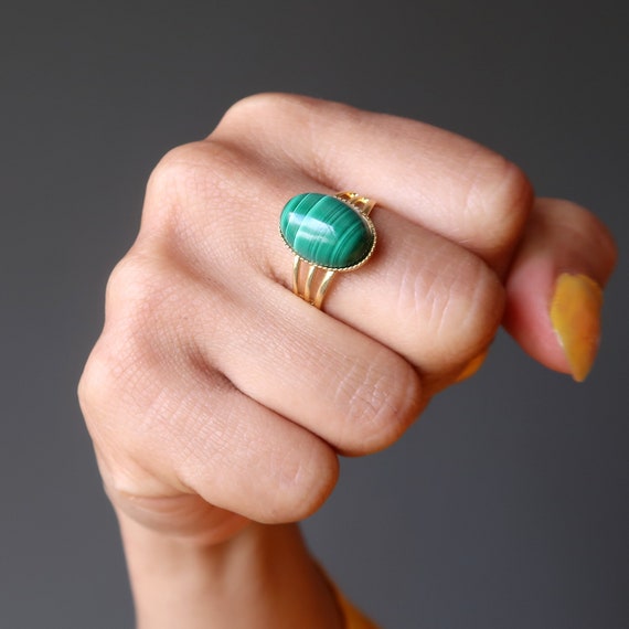 Malachite Ring in Adjustable Gold - image 6