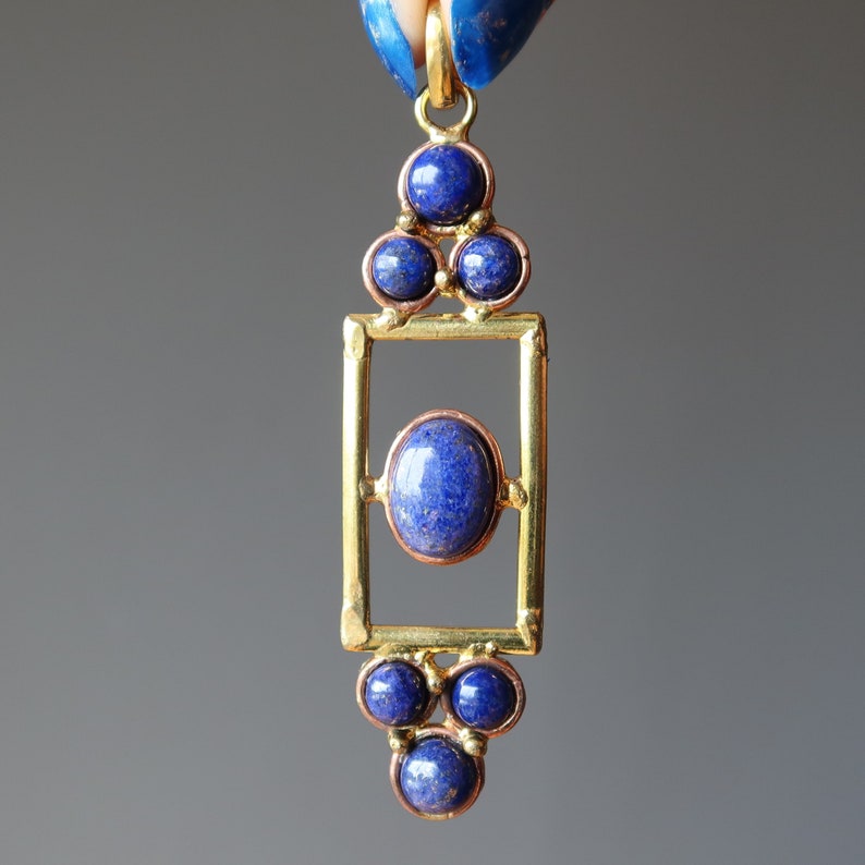 Lapis Pendant Picture of Perfection Blue Gemstone Gold Frame image 1