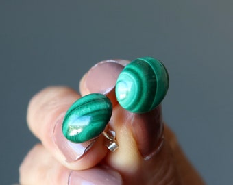 Malachite Earrings Smooth Sophistication Sterling Silver Oval Green Studs