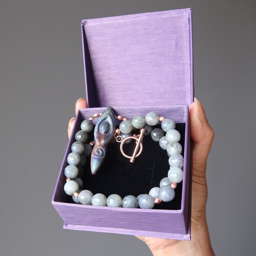 Labradorite Necklace Boutique shops Raku Goddess Mother Earth Faceted Blue Flash Gemstone