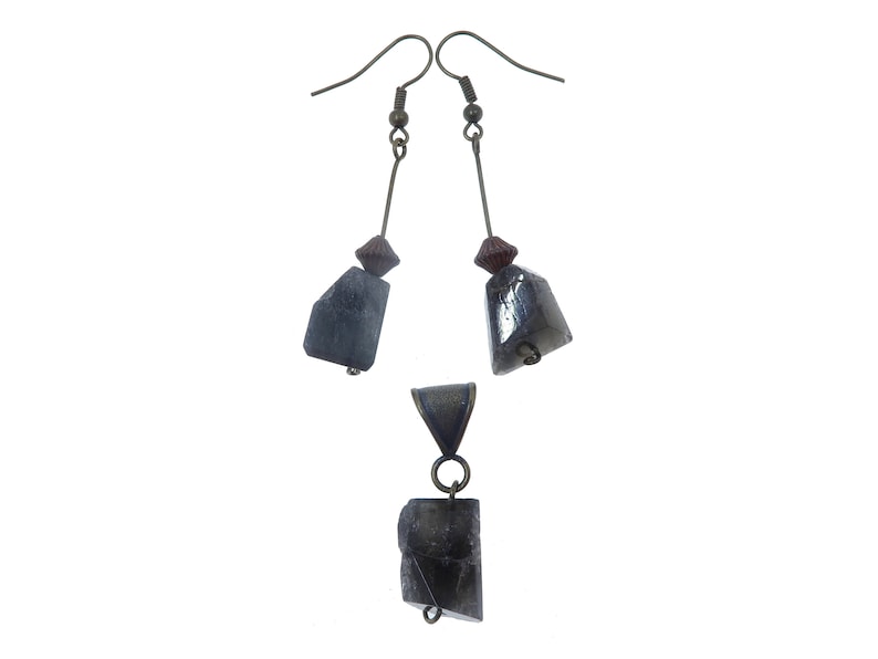 Moonstone Black Jewelry Set Specialty One-of-Kind Earrings /& Pendant Unique Gemstone Antiqued Brass S01