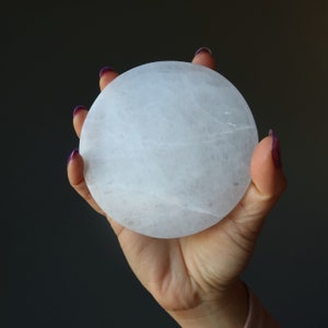 Selenite Slab Full Moon White Circle Crystal Charging Station