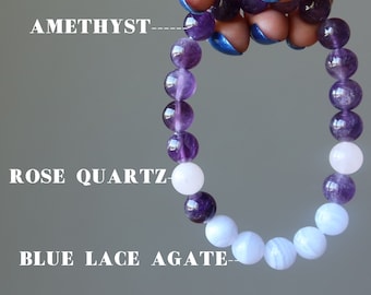 Crystal Sleep Armband - Blue Lace Achat, Amethyst, Rosenquarz