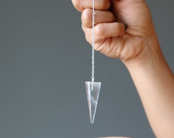 Clear Quartz Pendulum Crystal Dowsing Tool in Sterling Silver