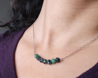 Ruby Zoisite Necklace Faceted Pink Green Gemstone Sterling Silver Healing