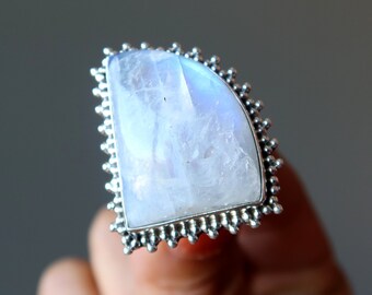 Anillo de piedra lunar arcoíris Lunar Lush de plata de ley, talla 8.5
