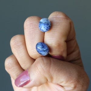 Sodalite Earrings Floating Blue Oval Sterling Silver Studs