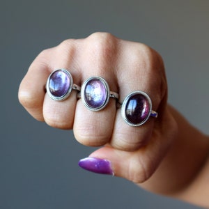 Lepidolite Ring Spiritual Zing Shiny Purple Gem White Bronze