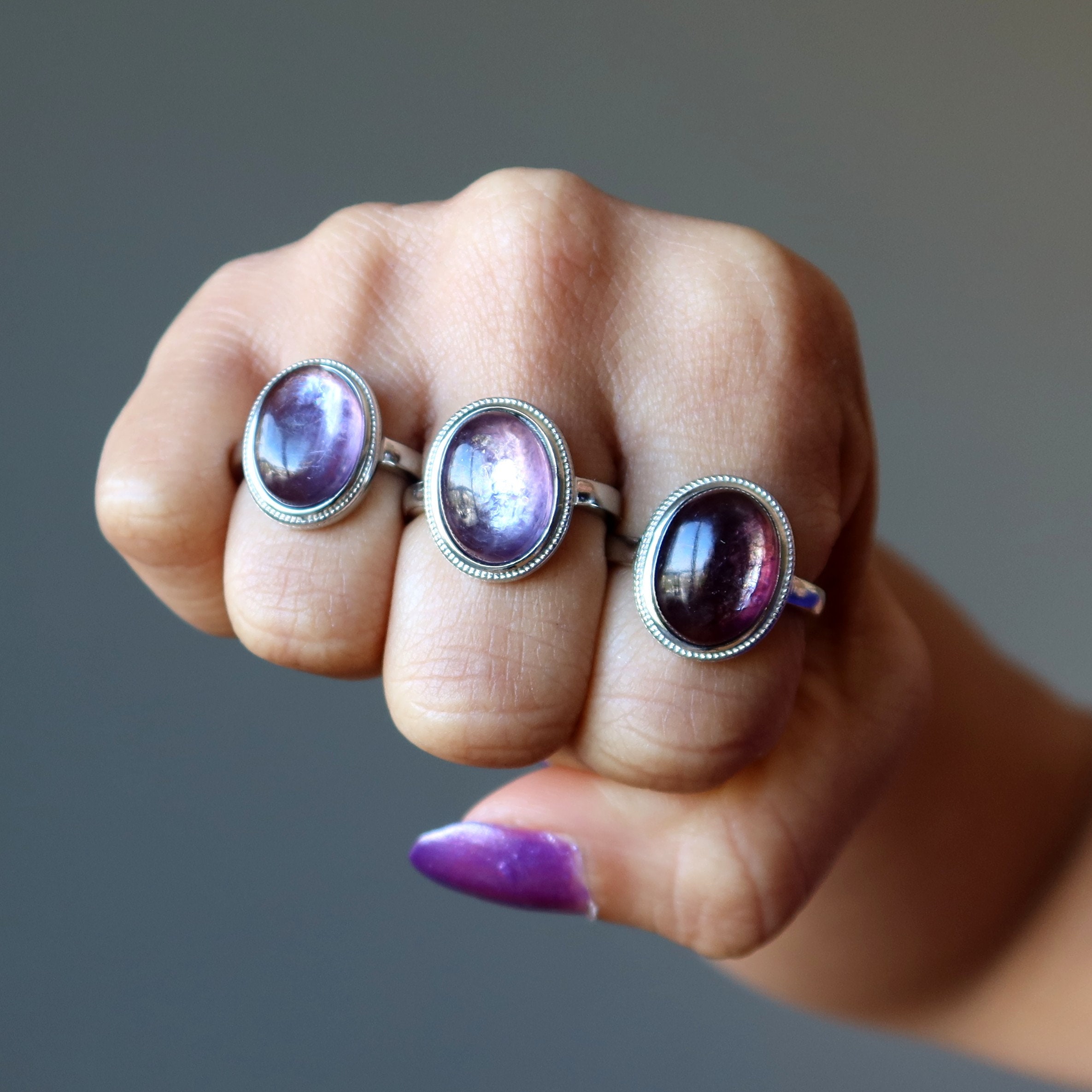 Lepidolite Ring Spiritual Zing Shiny Purple Gem White Bronze - Etsy
