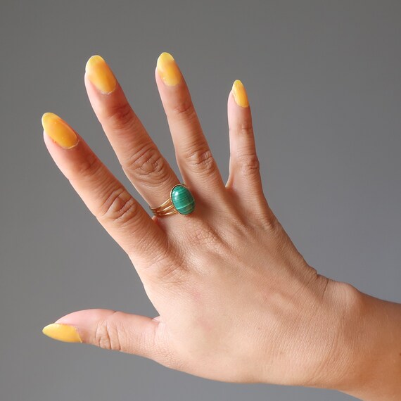 Malachite Ring in Adjustable Gold - image 4