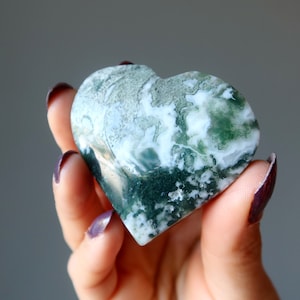 Moss Agate Heart Love Terrarium Clear Green Spotted Gem