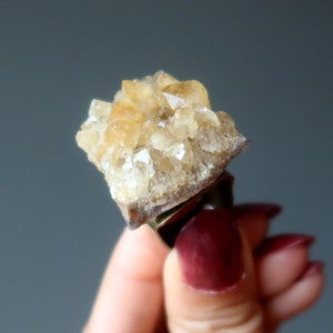 Citrine Ring Abundance Crystal Cluster Bronze Adjustable