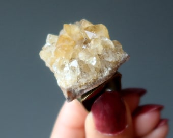 Citrine Ring Abundance Crystal Cluster Bronze Adjustable