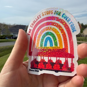 Mr. Rogers Tribute Holographic Sticker – Rainbow Trolley, Waterproof Vinyl (Since 1968) image 1