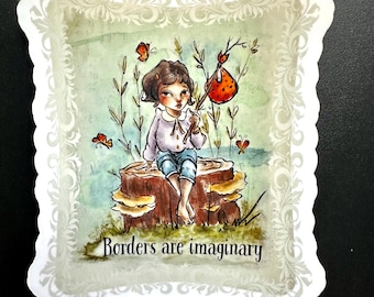 I confini sono immaginari — Adesivo in vinile impermeabile / Illustrazione originale disegnata a mano / Due misure