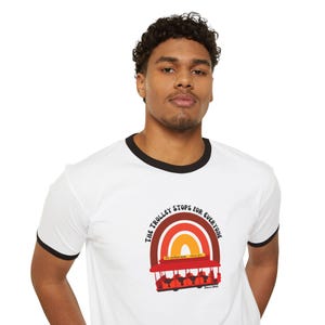 The Trolley Stops For Everyone Mr. Rogers Tribute Ringer T-Shirt | Retro Rainbow Tee | Kindness Shirt image 9