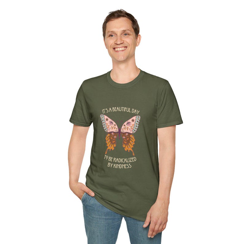 Radical Kindness Butterfly T-Shirt – Folk Art Mr. Rogers Inspired Unisex Tee image 8