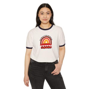 The Trolley Stops For Everyone Mr. Rogers Tribute Ringer T-Shirt | Retro Rainbow Tee | Kindness Shirt image 6