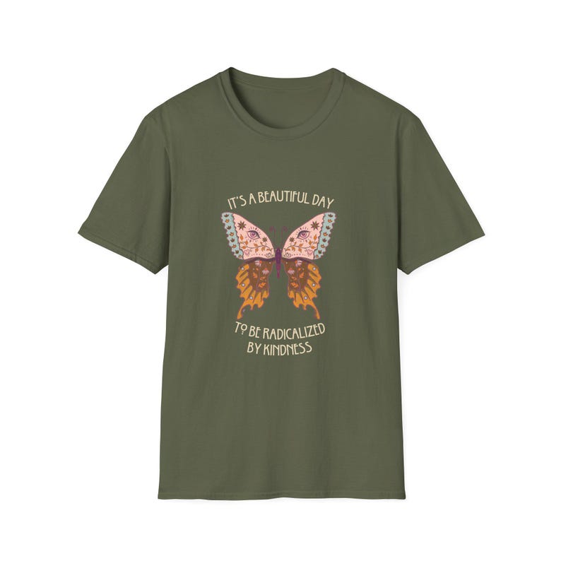 Radical Kindness Butterfly T-Shirt – Folk Art Mr. Rogers Inspired Unisex Tee image 1