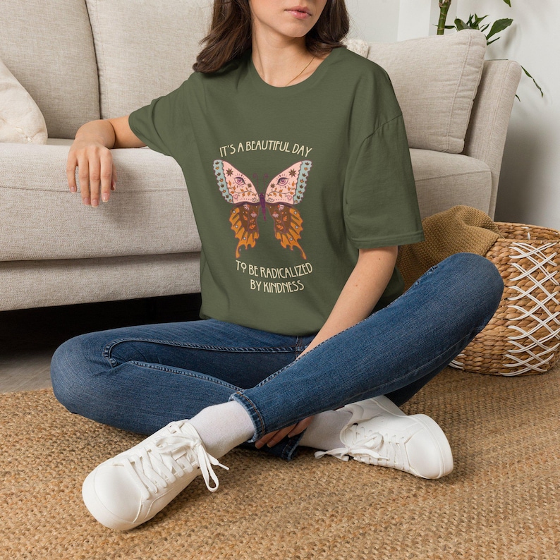 Radical Kindness Butterfly T-Shirt – Folk Art Mr. Rogers Inspired Unisex Tee image 13