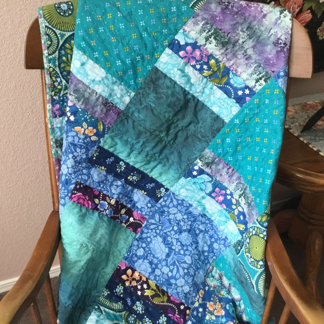 Ocean Blue Quilt Blue Patchwork Quilt Handmade Quilt Sofa Etsy