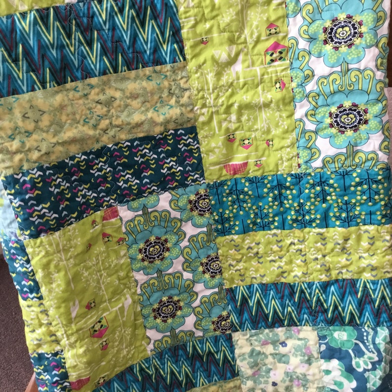 Modern Blue Green Floral Quilt Floral Patchwork Quilt Etsy