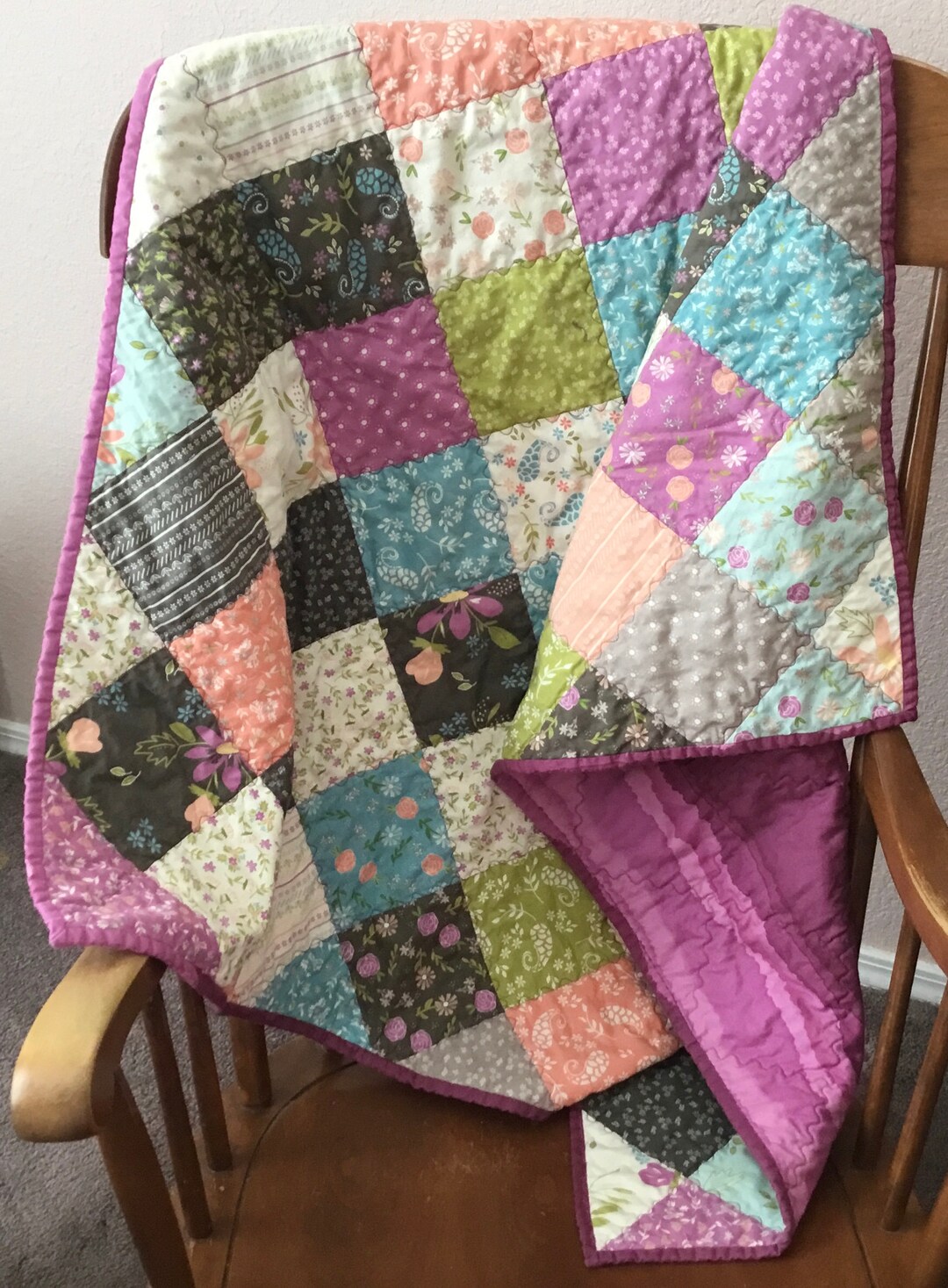Summer Lap Quilt, Pastel Floral Quilt, Patchwork Quilt, Handmade
