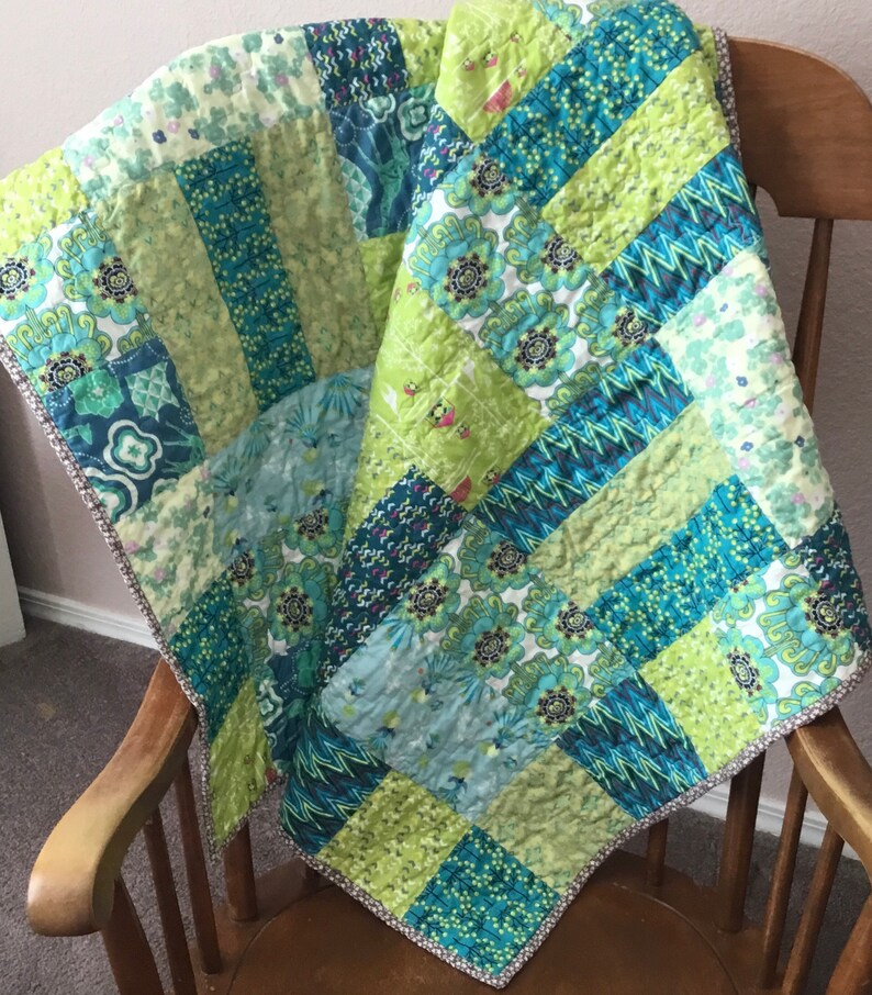 Modern Blue Green Floral Quilt Floral Patchwork Quilt Etsy