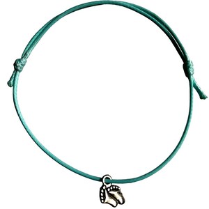 Baby Feet Metal Charm Bracelet: Waxed Cord Friendship Bracelet