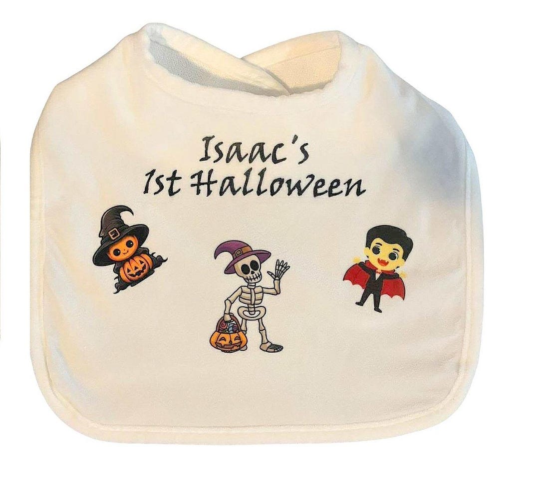 赤ちゃんの初めてのハロウィン用名入れスタイ：昇華プリントの記念品