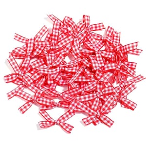 Small Red and White Gingham Bows: Craft Embellishments (Set of 10, 3cm x 3cm )