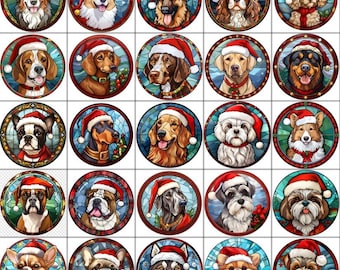 Dog Christmas Baubles Stained Glass Design 6cm x 6cm