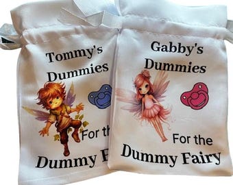 Personalised Dummy for Fairy Bag Pouch Any name added, Drawstring bag 10 x 15cm