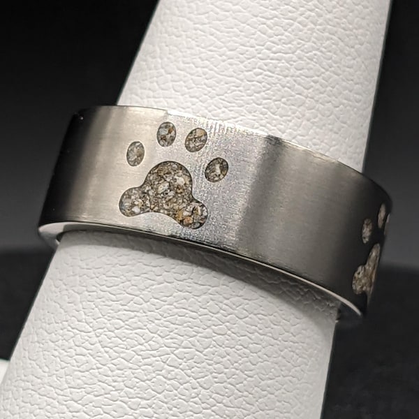 Bague de crémation en titane Paw, bague commémorative, souvenir des cendres, bijoux de crémation, hommage aux animaux de compagnie, cadeau pour la famille