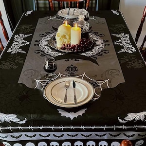 Gothic Persian Table Cloth | Monochromatic | Black Tapestry, Throw Goth Homewares & Decor