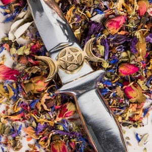 Aluminium Athame | Gold Triple Moon | Witchcraft Wicca Altar Accessories