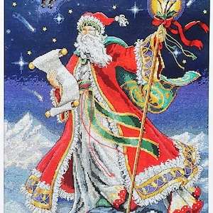 Kruissteekpatroon Keeper Markup PDF + SAGA Middernachtrit Kerstman Kerstmis Noordpool Noel Cadeaulijst Rendier Maan Borduurpatroon