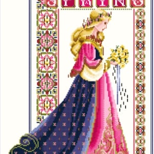 PDF + SAGA Digital cross stitch pattern Lady Spring Celtic Alternative Dark Pink Other side Seasons Miss Woman Dress Cross Stitch Embroidery