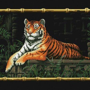 Kreuzstichmuster Keeper Markup PDF + SAGA Bambus Tiger Tier Wilde Welt Erde Natur Löwe Zoo Indien Afrika Katze Katzen-Sampler